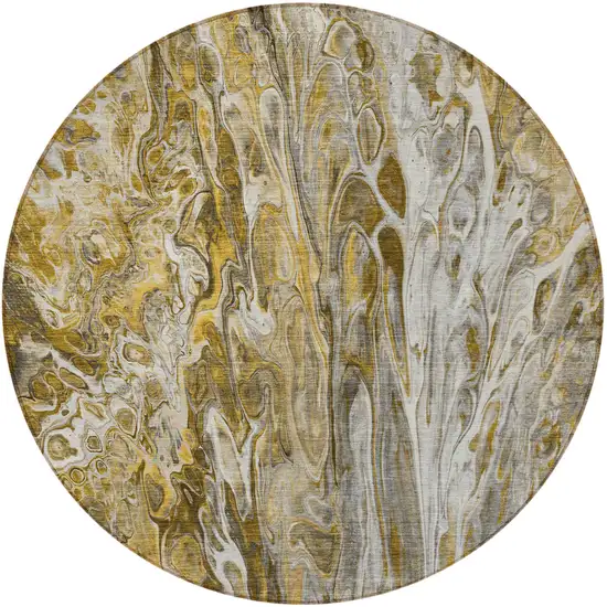 8' Brown Taupe And Gold Round Abstract Washable Indoor Outdoor Area Rug Photo 5