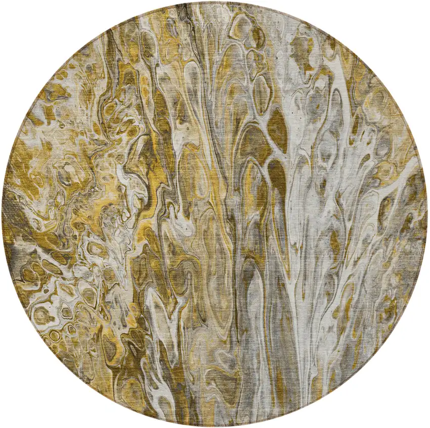 8' Brown Taupe And Gold Round Abstract Washable Indoor Outdoor Area Rug Photo 5