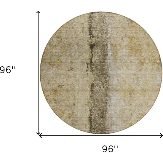 8' Brown Taupe And Gold Round Abstract Washable Indoor Outdoor Area Rug Photo 3