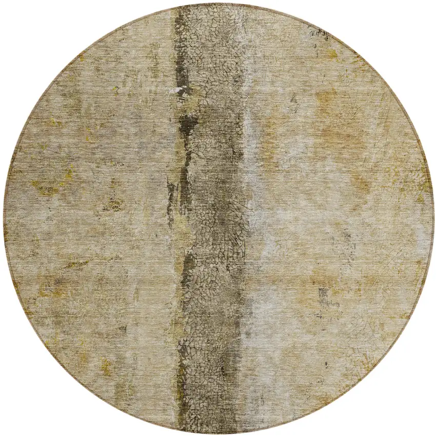 8' Brown Taupe And Gold Round Abstract Washable Indoor Outdoor Area Rug Photo 2