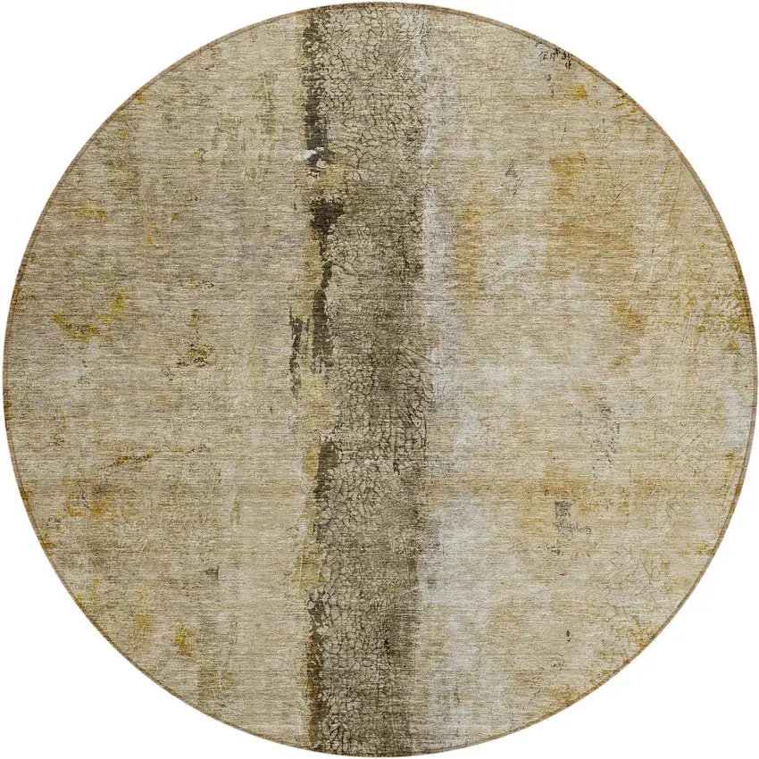 8' Brown Taupe And Gold Round Abstract Washable Indoor Outdoor Area Rug Photo 2