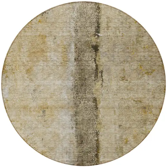8' Brown Taupe And Gold Round Abstract Washable Indoor Outdoor Area Rug Photo 5