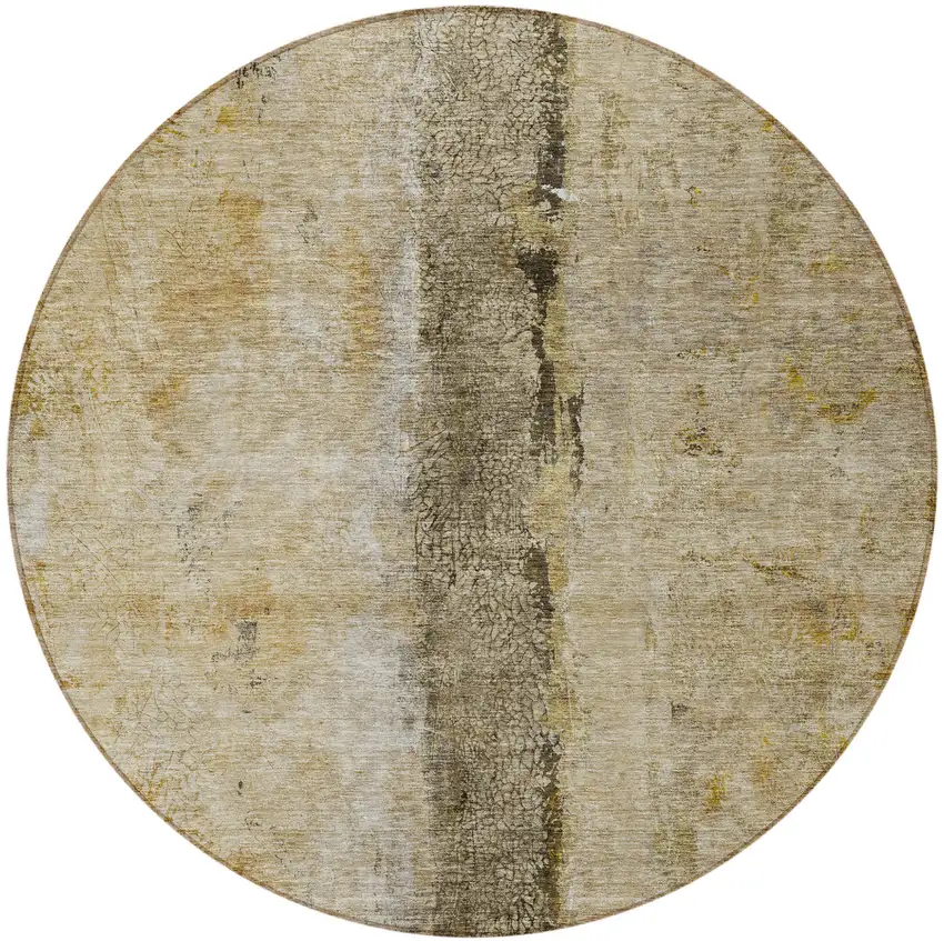 8' Brown Taupe And Gold Round Abstract Washable Indoor Outdoor Area Rug Photo 5