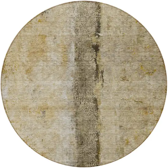 8' Brown Taupe And Gold Round Abstract Washable Indoor Outdoor Area Rug Photo 5