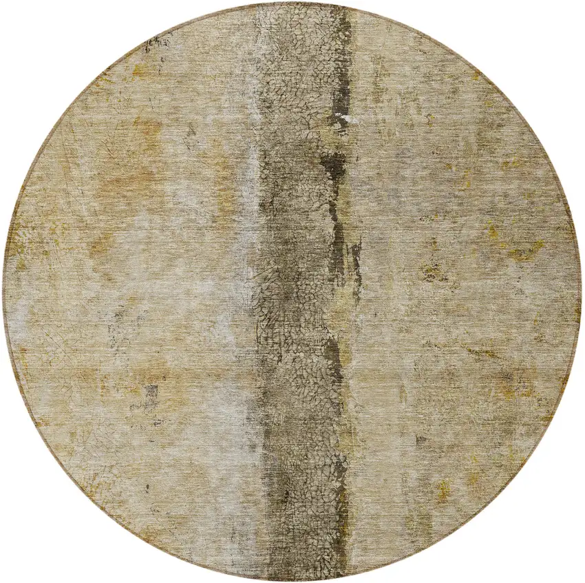 8' Brown Taupe And Gold Round Abstract Washable Indoor Outdoor Area Rug Photo 5