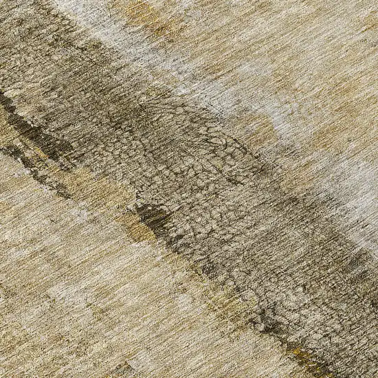 8' Brown Taupe And Gold Round Abstract Washable Indoor Outdoor Area Rug Photo 8