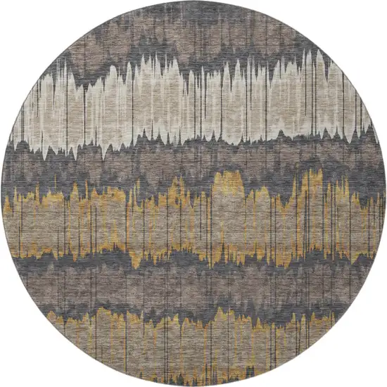 8' Brown Taupe And Gold Striped Washable Round Rug With UV Protection Photo 4
