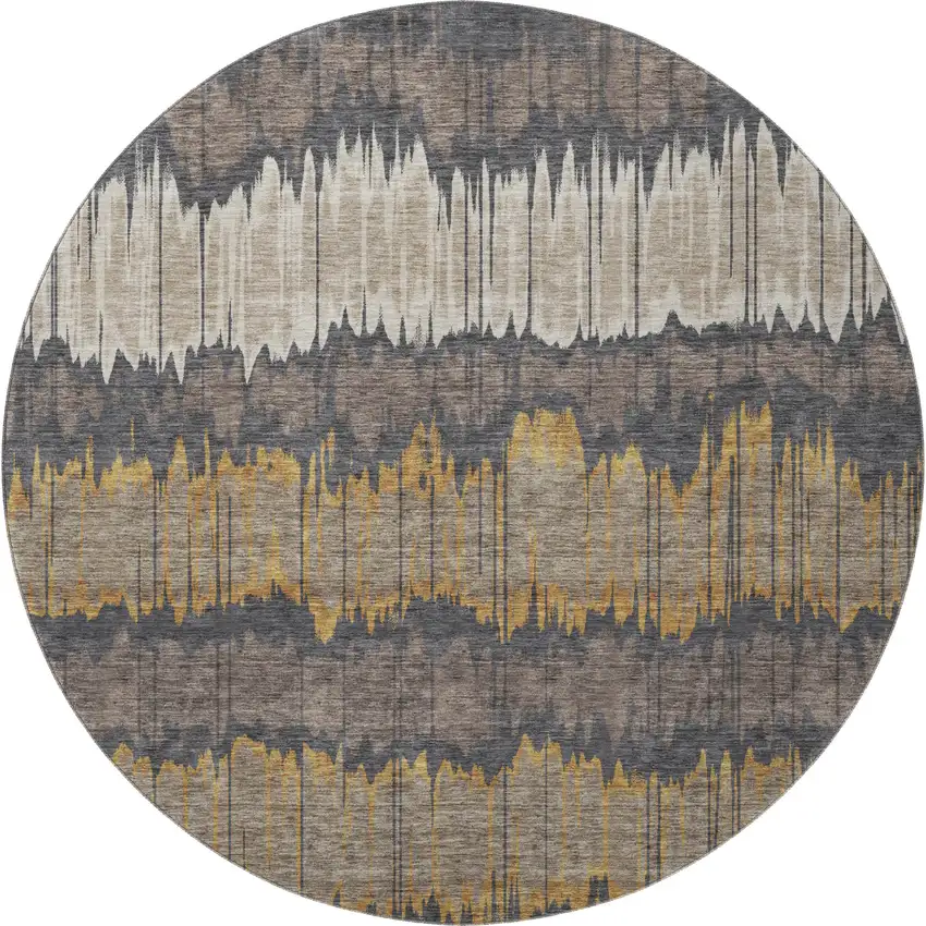 8' Brown Taupe And Gold Striped Washable Round Rug With UV Protection Photo 4