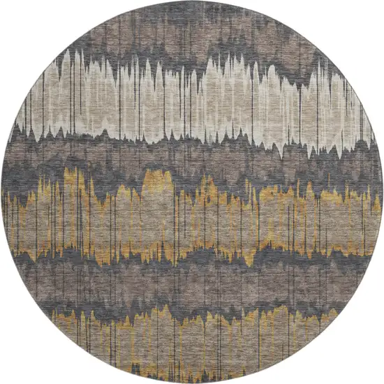 8' Brown Taupe And Gold Striped Washable Round Rug With UV Protection Photo 1