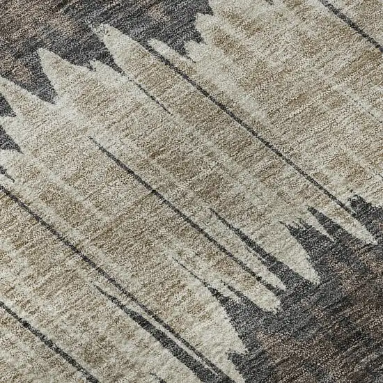 8' Brown Taupe And Gold Striped Washable Round Rug With UV Protection Photo 9