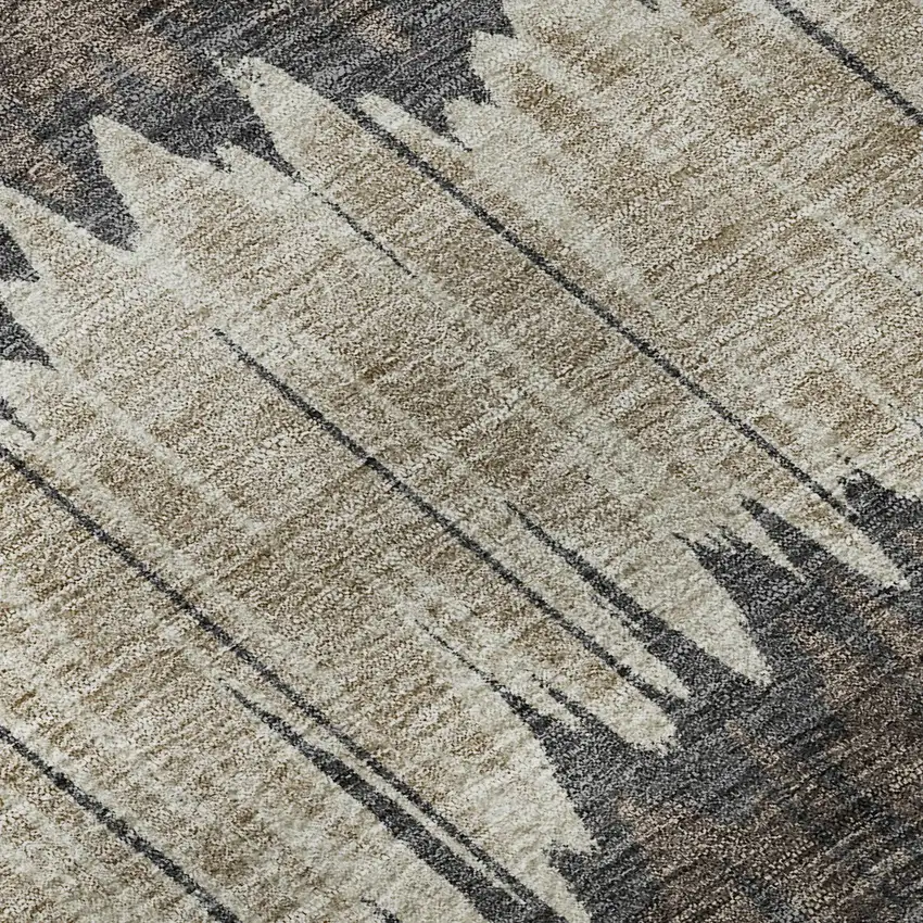 8' Brown Taupe And Gold Striped Washable Round Rug With UV Protection Photo 9