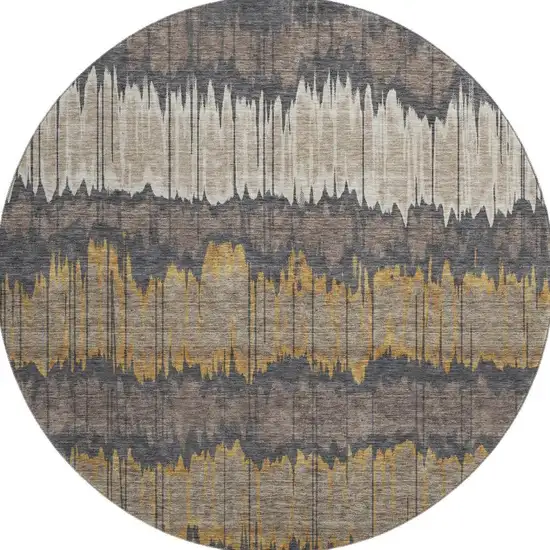 8' Brown Taupe And Gold Striped Washable Round Rug With UV Protection Photo 3