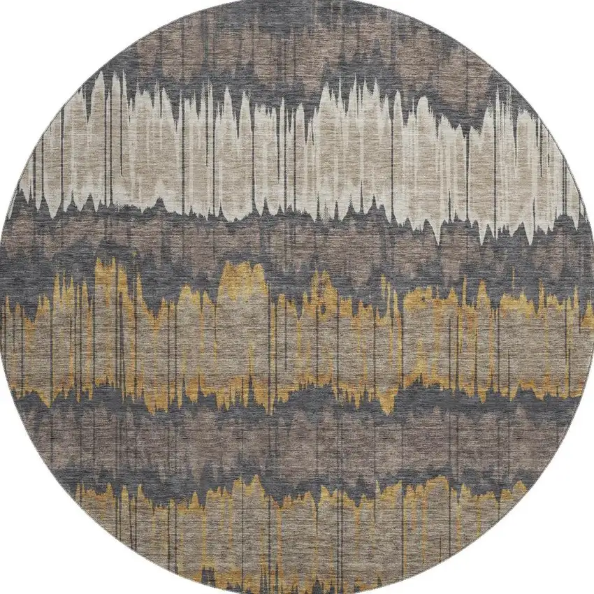8' Brown Taupe And Gold Striped Washable Round Rug With UV Protection Photo 3
