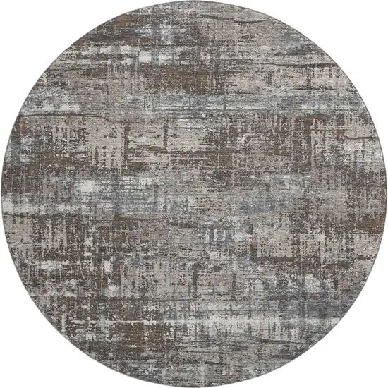 8' Brown Taupe And Gray Geometric Washable Round Rug With UV Protection Photo 1