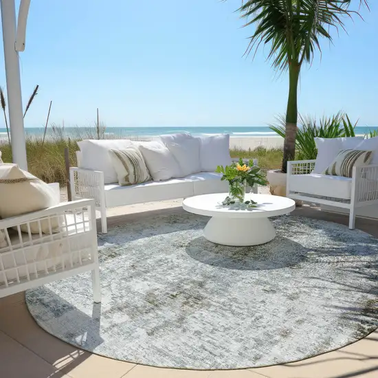 8' Brown Taupe And Gray Round Abstract Washable Indoor Outdoor Area Rug Photo 6