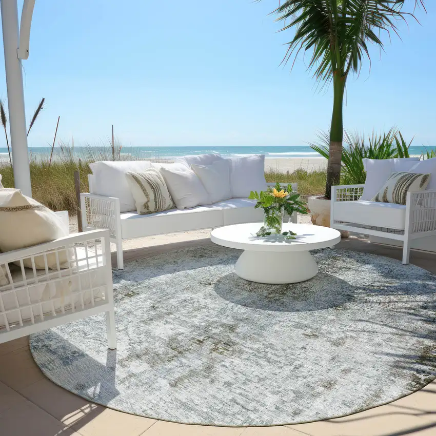 8' Brown Taupe And Gray Round Abstract Washable Indoor Outdoor Area Rug Photo 6