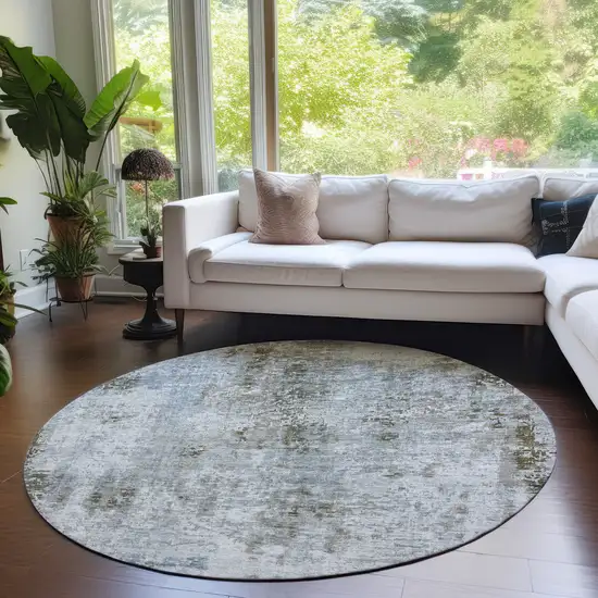 8' Brown Taupe And Gray Round Abstract Washable Indoor Outdoor Area Rug Photo 7