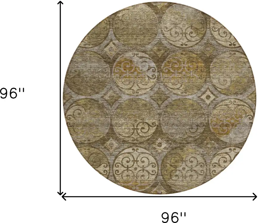 8' Brown Taupe And Gray Round Trellis Washable Indoor Outdoor Area Rug Photo 3
