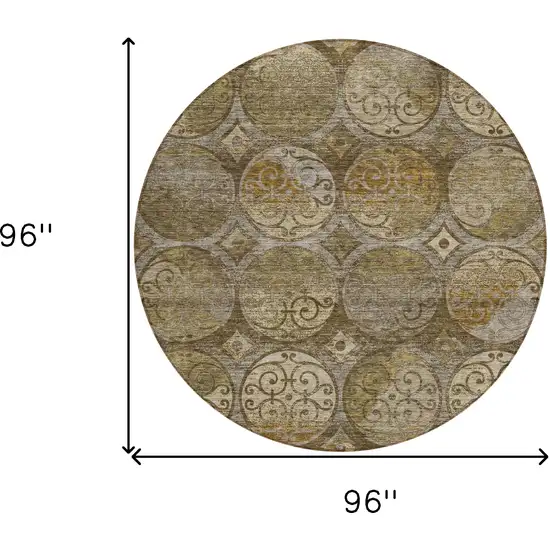 8' Brown Taupe And Gray Round Trellis Washable Indoor Outdoor Area Rug Photo 3