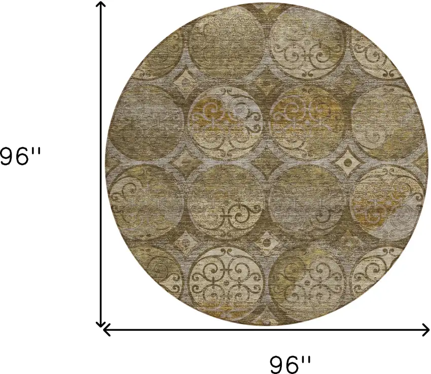 8' Brown Taupe And Gray Round Trellis Washable Indoor Outdoor Area Rug Photo 3