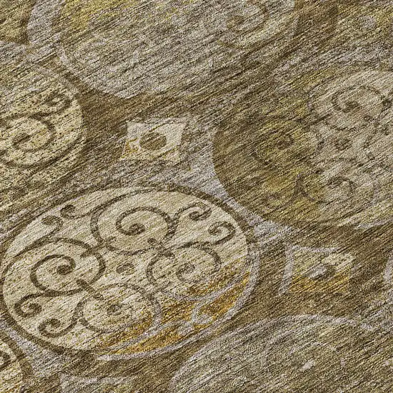 8' Brown Taupe And Gray Round Trellis Washable Indoor Outdoor Area Rug Photo 8