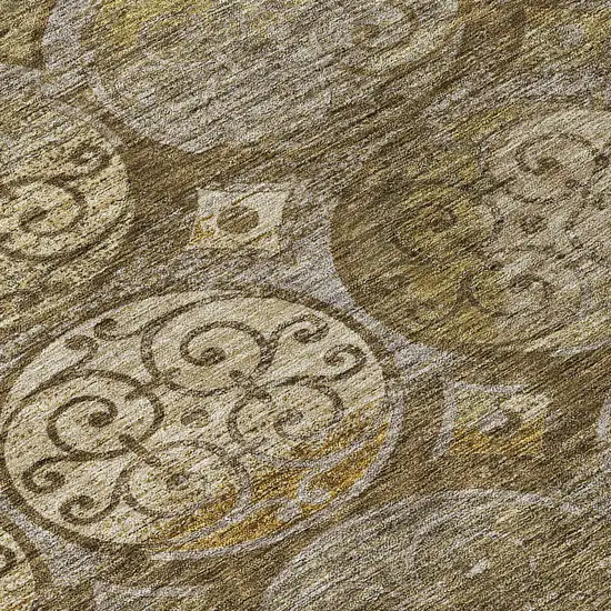 8' Brown Taupe And Gray Round Trellis Washable Indoor Outdoor Area Rug Photo 8