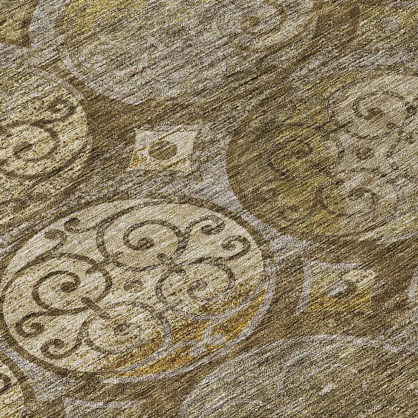 8' Brown Taupe And Gray Round Trellis Washable Indoor Outdoor Area Rug Photo 8