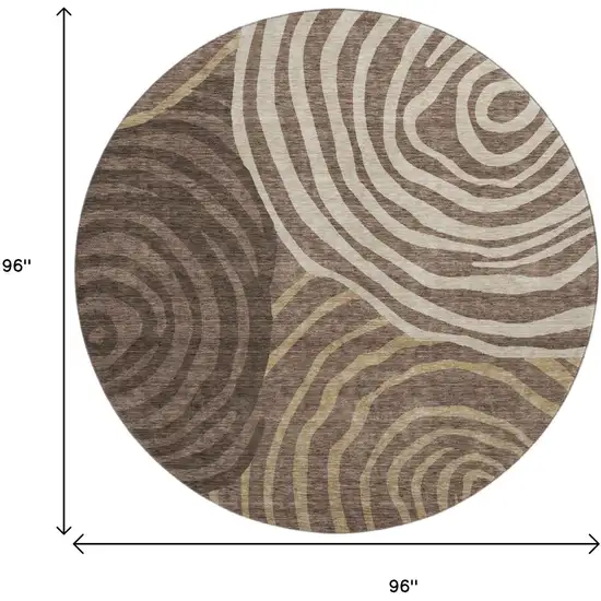 8' Brown Taupe And Ivory Abstract Washable Round Rug With UV Protection Photo 3