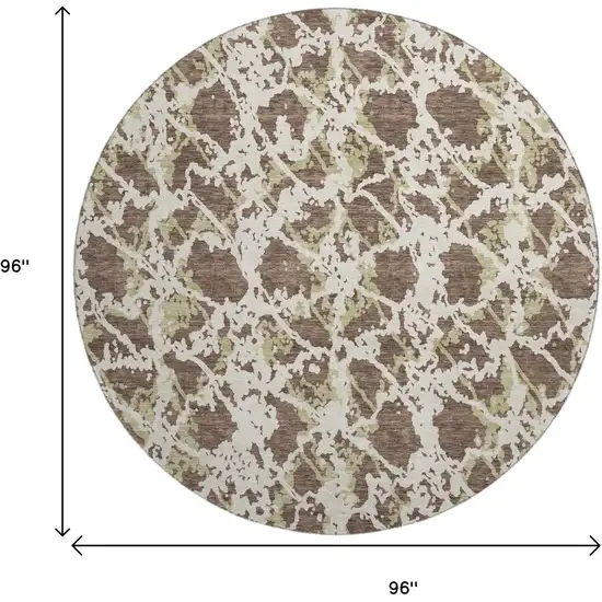 8' Brown Taupe And Ivory Abstract Washable Round Rug With UV Protection Photo 9