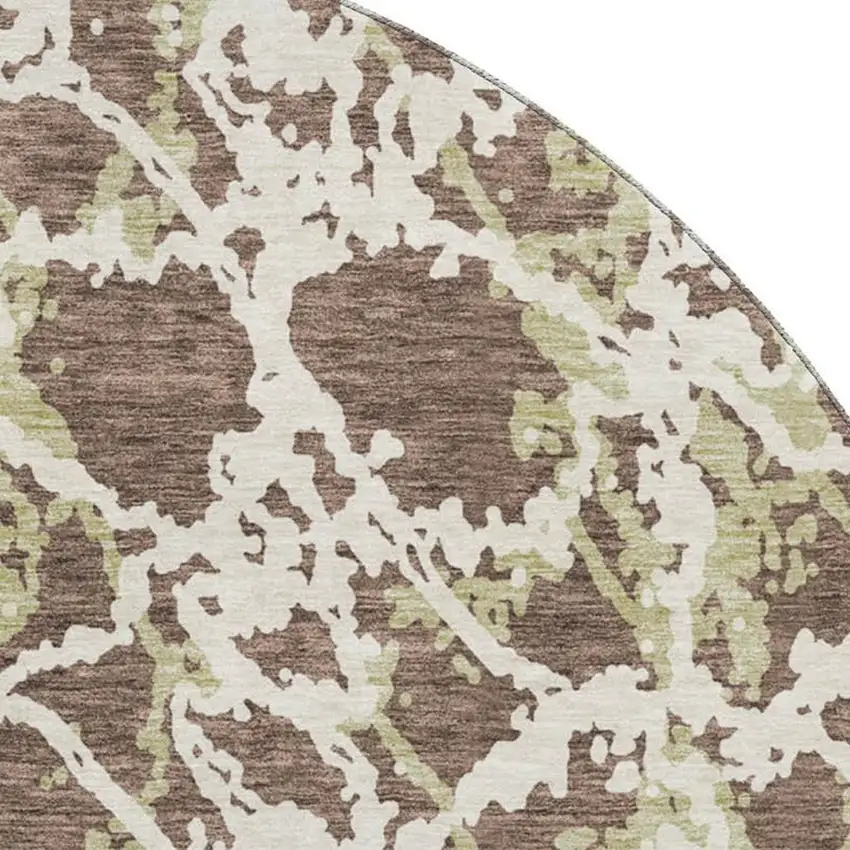 8' Brown Taupe And Ivory Abstract Washable Round Rug With UV Protection Photo 2