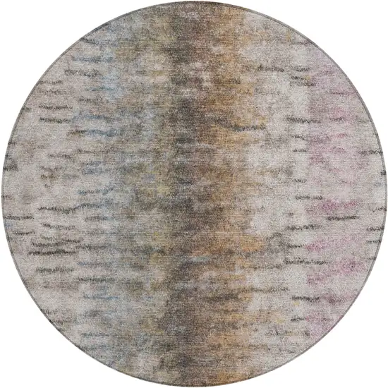 8' Brown Taupe And Ivory Round Abstract Washable Indoor Outdoor Area Rug Photo 2
