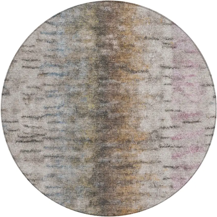 8' Brown Taupe And Ivory Round Abstract Washable Indoor Outdoor Area Rug Photo 2