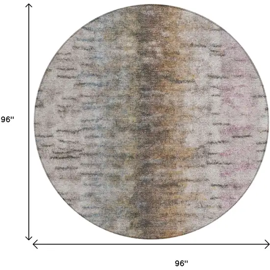 8' Brown Taupe And Ivory Round Abstract Washable Indoor Outdoor Area Rug Photo 3