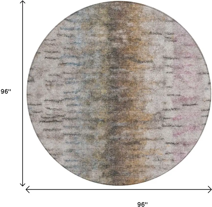8' Brown Taupe And Ivory Round Abstract Washable Indoor Outdoor Area Rug Photo 3