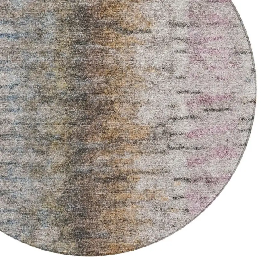 8' Brown Taupe And Ivory Round Abstract Washable Indoor Outdoor Area Rug Photo 7