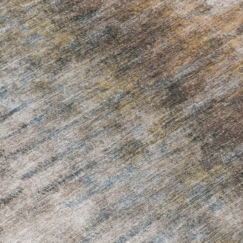 8' Brown Taupe And Ivory Round Abstract Washable Indoor Outdoor Area Rug Photo 8