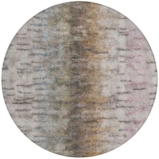 8' Brown Taupe And Ivory Round Abstract Washable Indoor Outdoor Area Rug Photo 4