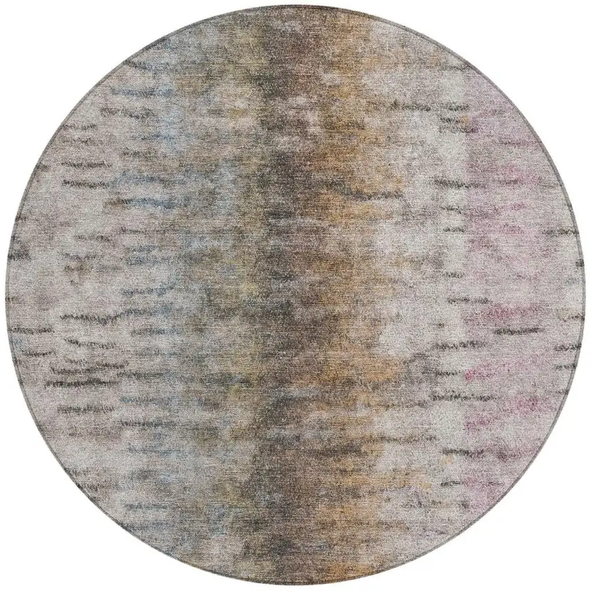 8' Brown Taupe And Ivory Round Abstract Washable Indoor Outdoor Area Rug Photo 4