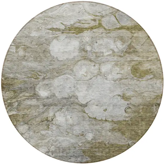 8' Brown Taupe And Ivory Round Abstract Washable Indoor Outdoor Area Rug Photo 1