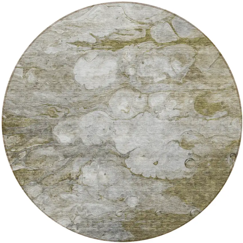 8' Brown Taupe And Ivory Round Abstract Washable Indoor Outdoor Area Rug Photo 1