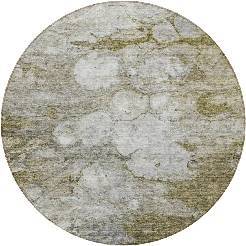 8' Brown Taupe And Ivory Round Abstract Washable Indoor Outdoor Area Rug Photo 1