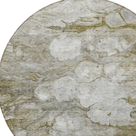 8' Brown Taupe And Ivory Round Abstract Washable Indoor Outdoor Area Rug Photo 4