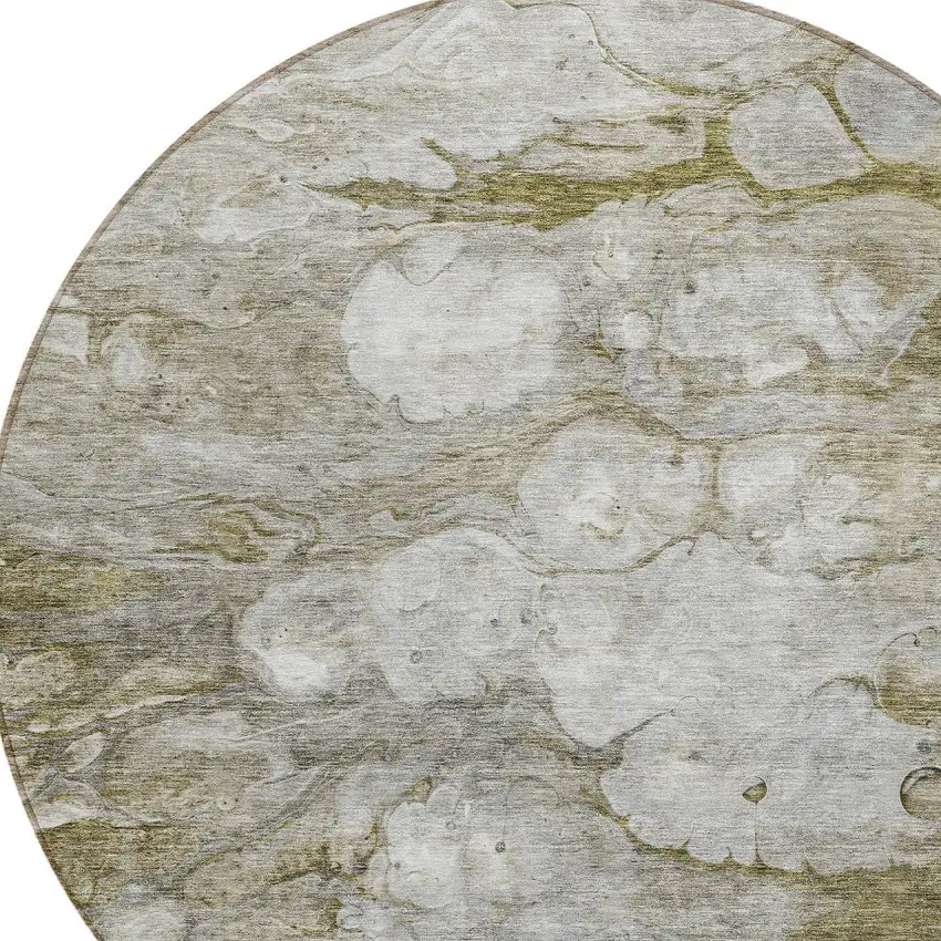 8' Brown Taupe And Ivory Round Abstract Washable Indoor Outdoor Area Rug Photo 4