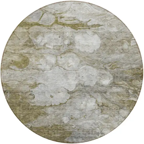 8' Brown Taupe And Ivory Round Abstract Washable Indoor Outdoor Area Rug Photo 5