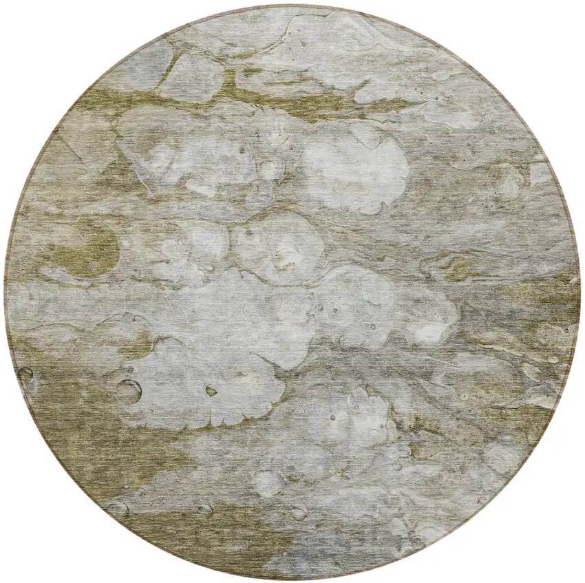 8' Brown Taupe And Ivory Round Abstract Washable Indoor Outdoor Area Rug Photo 5
