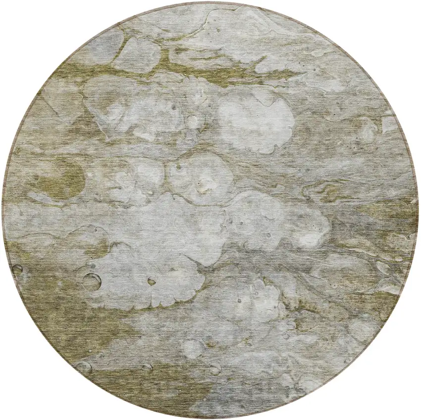 8' Brown Taupe And Ivory Round Abstract Washable Indoor Outdoor Area Rug Photo 5