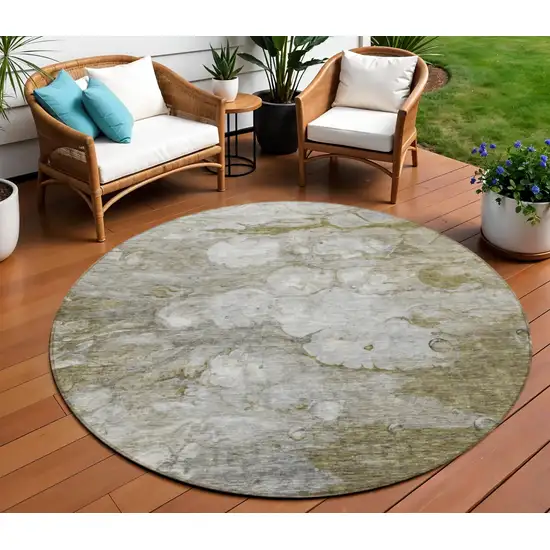 8' Brown Taupe And Ivory Round Abstract Washable Indoor Outdoor Area Rug Photo 1
