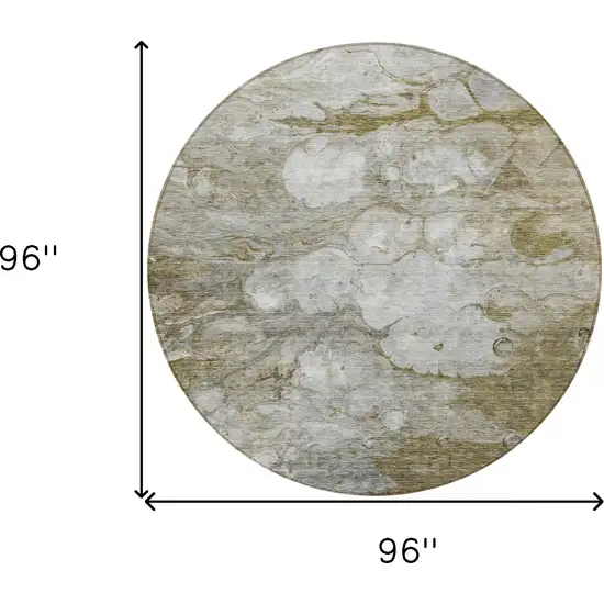 8' Brown Taupe And Ivory Round Abstract Washable Indoor Outdoor Area Rug Photo 8