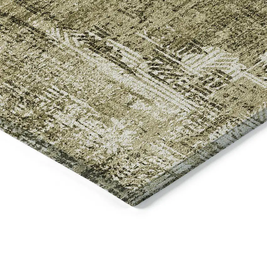 8' Brown Taupe And Ivory Round Abstract Washable Indoor Outdoor Area Rug Photo 3