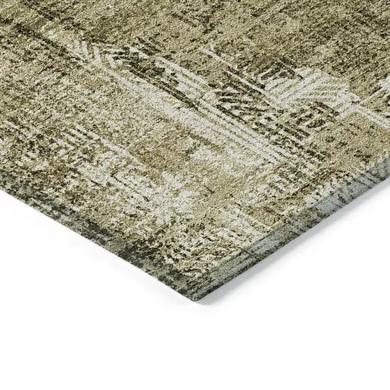 8' Brown Taupe And Ivory Round Abstract Washable Indoor Outdoor Area Rug Photo 3